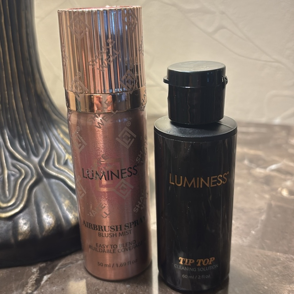 Luminess Airbrush Blush Mist in Rose Gold and Tip Top Cleaning Solution New